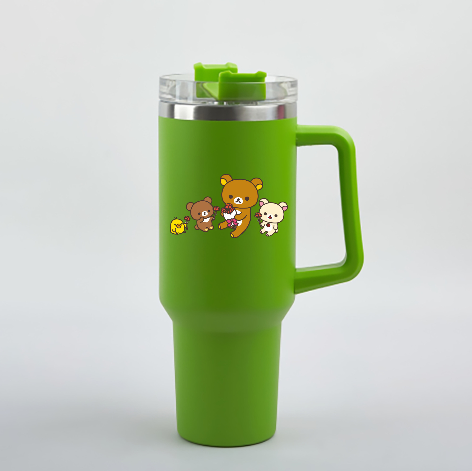 （画像用） リラックマ リラックマ キイロイトリ Rilakkuma Korilakkuma Kiiroitori 1200mL車用タンブラー - クリスタルステッカー（プラスチックストロー付き）